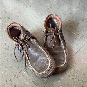 Leather Moccasin-Style Women’s Shoe in Brown with Multicolor Accent